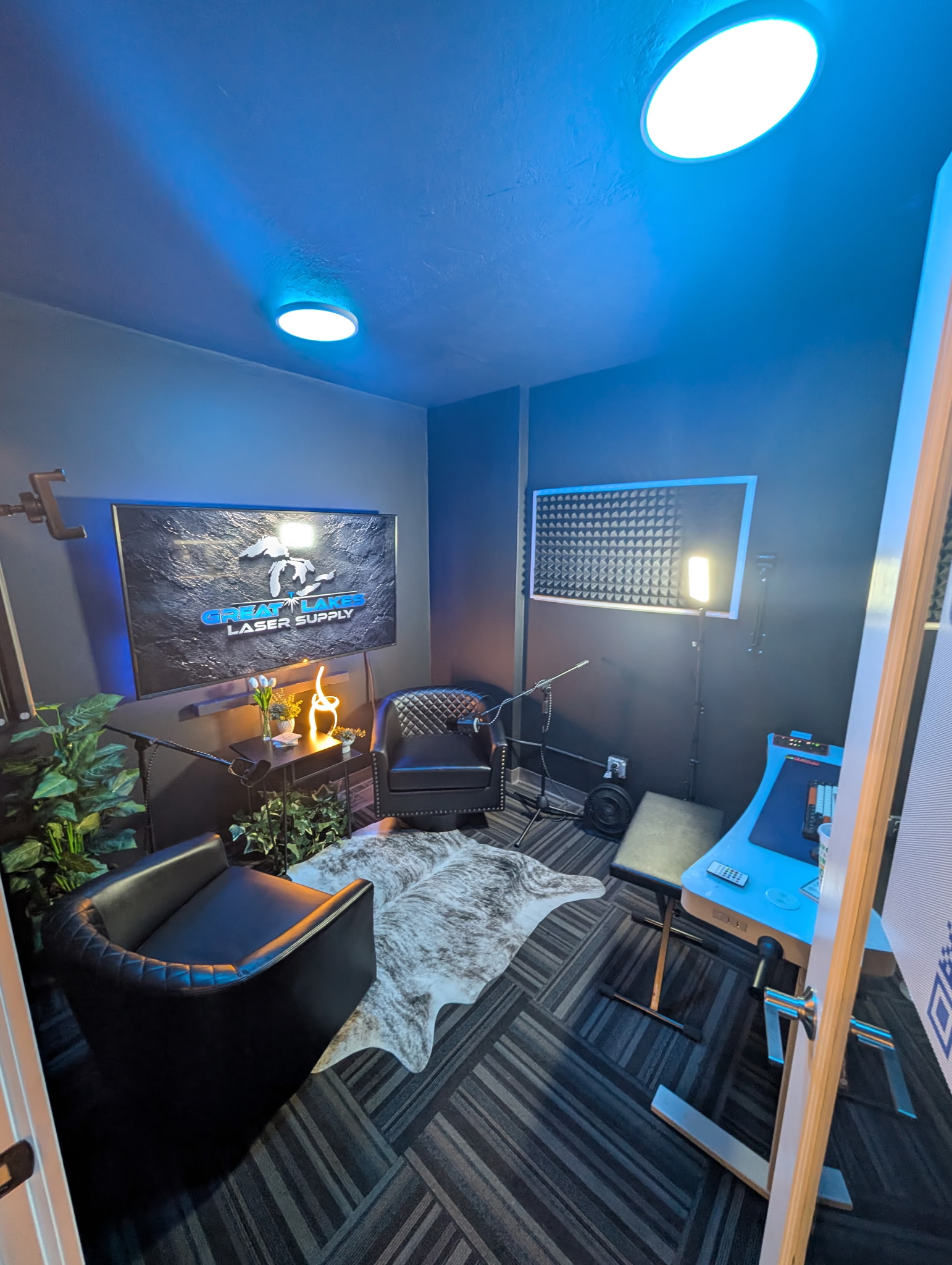 Content Cove studio with custom blue lighting